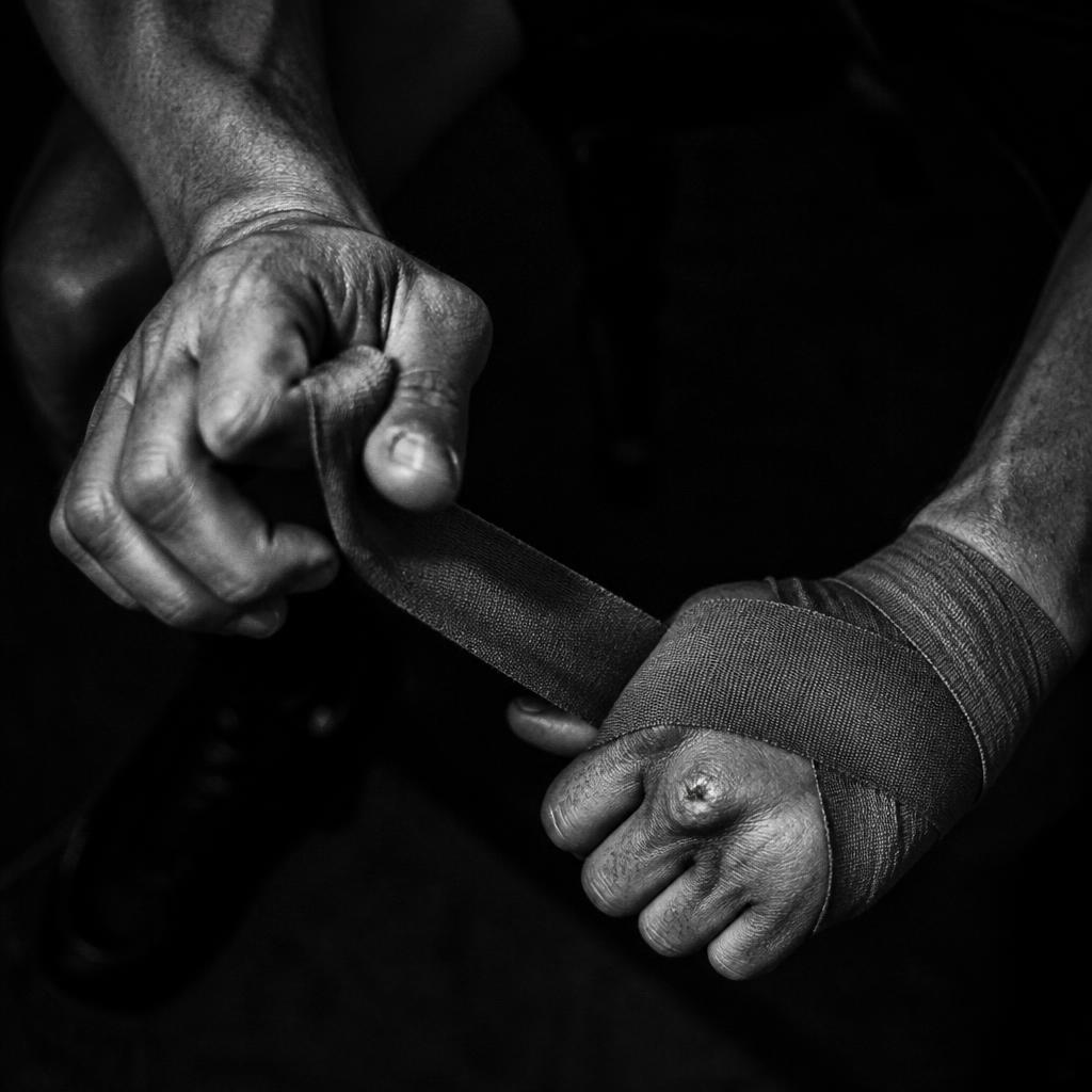 Hands wrapping before training
