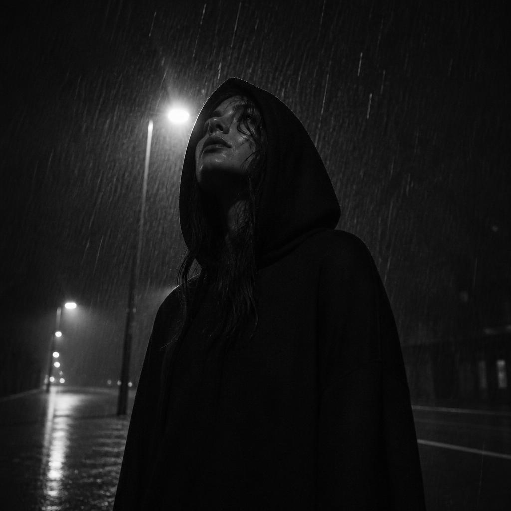 Standing in the rain at night